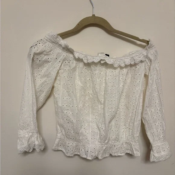 NWT H&M White Eyelet Off-Shoulder Blouse size4 boho cottagecore coquette whimsy - Picture 4 of 4